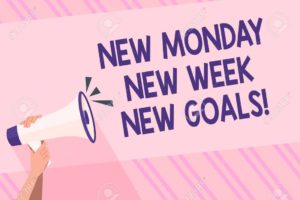 Annelouise New Monday New Week New Goals. Conceptual photo goodbye weekend starting fresh goals targets Human Hand Holding Tightly a Megaphone with Sound Icon and Blank Text Space.